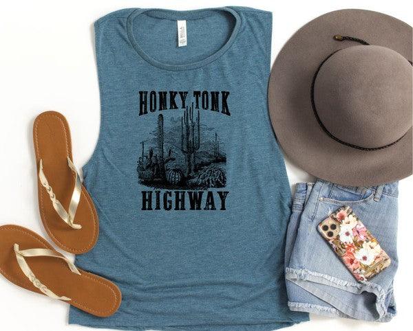 Honky Tonk Highway Print Muscle Tank - Honeypot