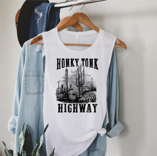 Honky Tonk Highway Print Muscle Tank // Honeypot: New + Vintage High Quality Western Wear