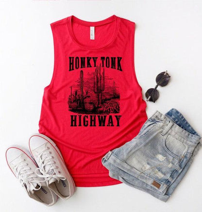 Honky Tonk Highway Print Muscle Tank - Honeypot