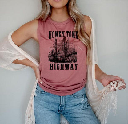 Honky Tonk Highway Print Muscle Tank - Honeypot