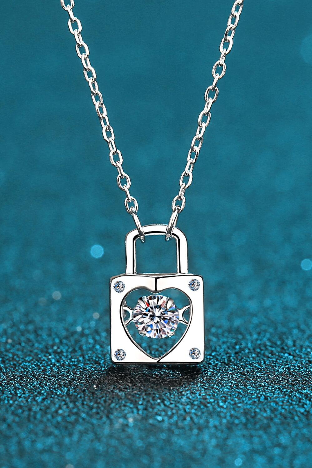 Adored Moissanite Lock Pendant Necklace - Honeypot