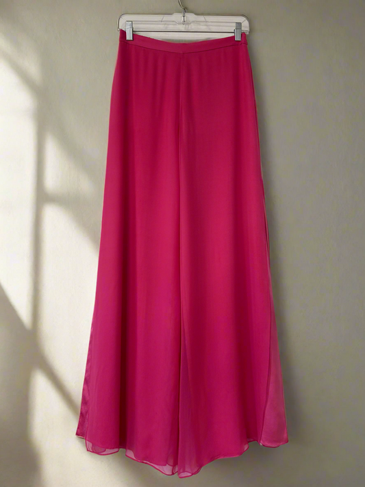 Hot Pink Silk Chiffon Palazzo Pants // St. John, 2