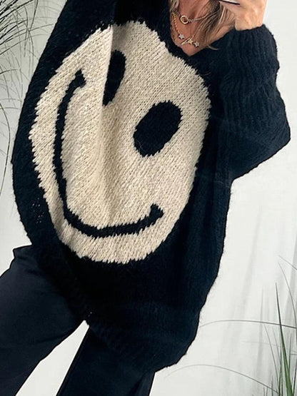 Smiley Face V-Neck Sweater - Honeypot