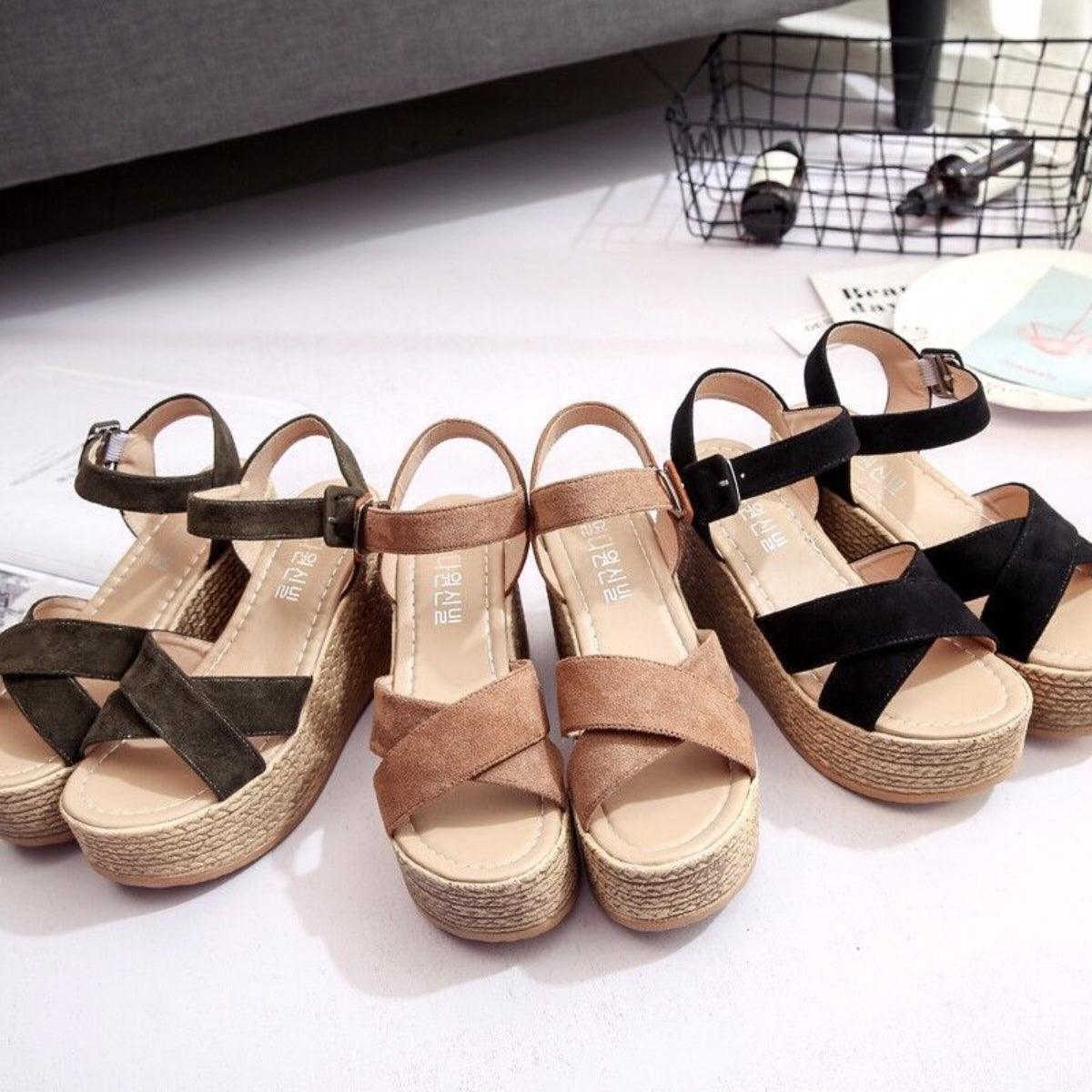 Crisscross Open Toe Wedge Sandals - Honeypot