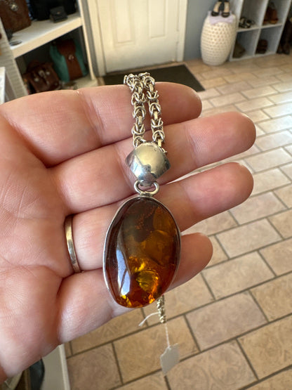 Amber + Silver Pendant Necklace - Honeypot