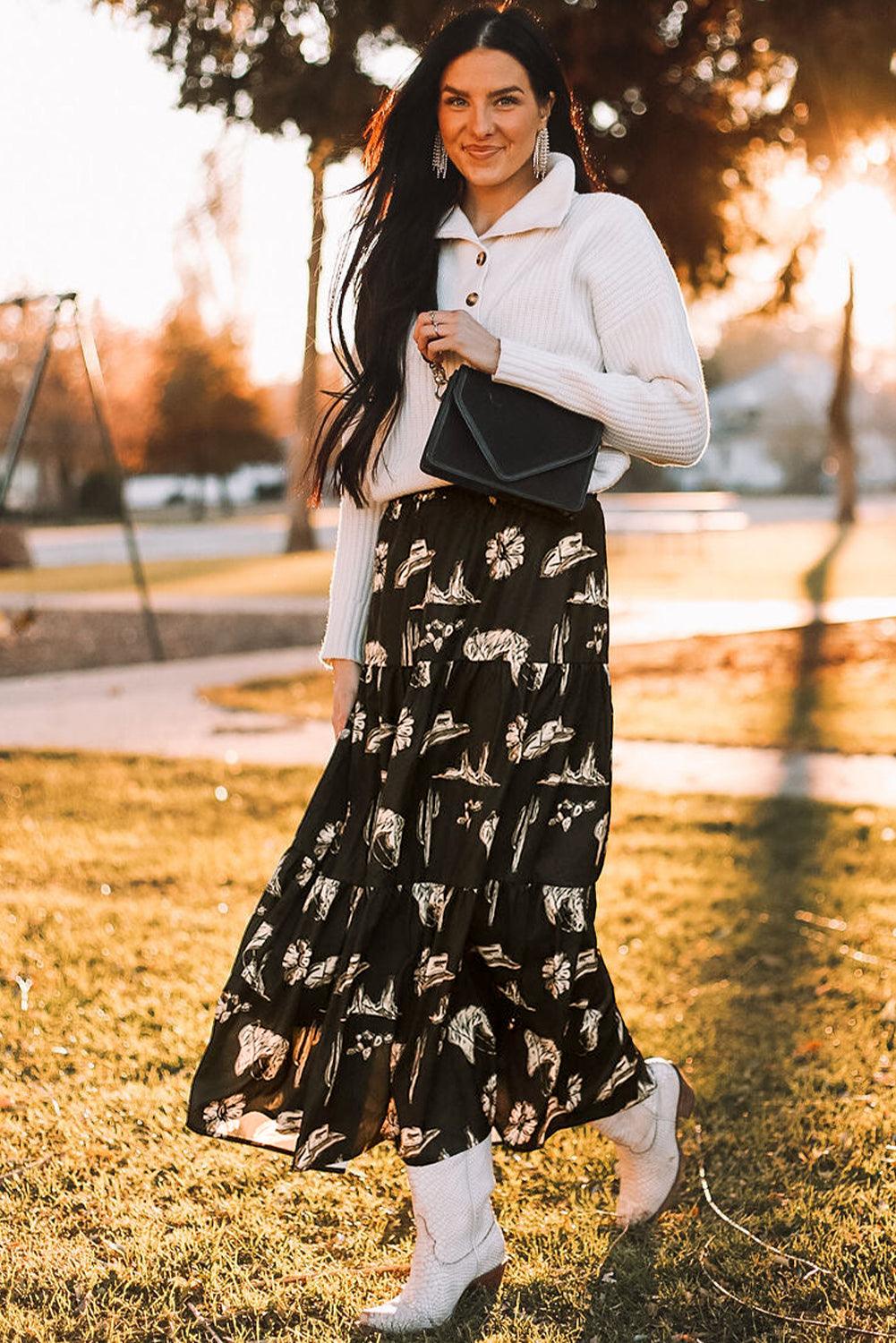 Tiered High Waist Maxi Skirt - Honeypot