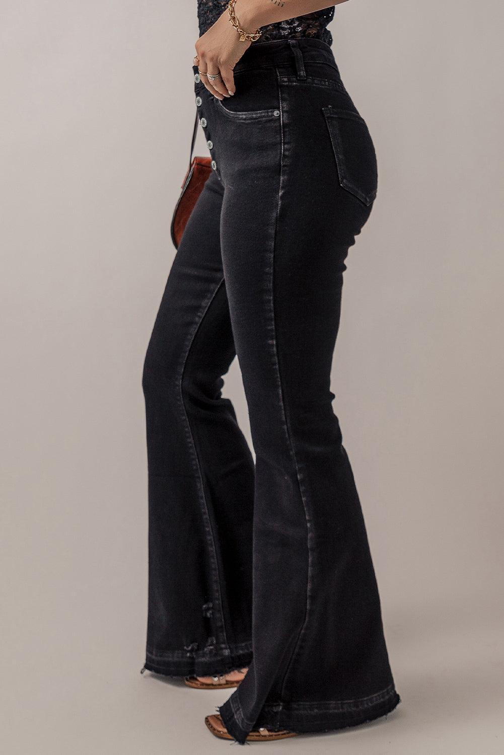 High Waisted Button Fly Flares - Honeypot