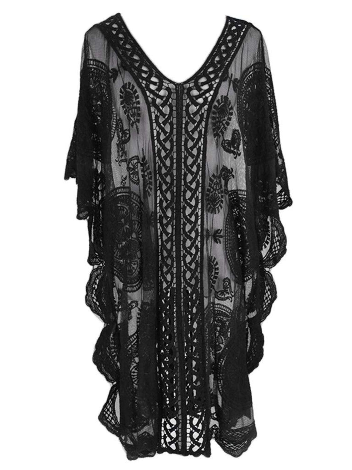 Lace V-Neck Half Sleeve Cover-Up - Honeypot