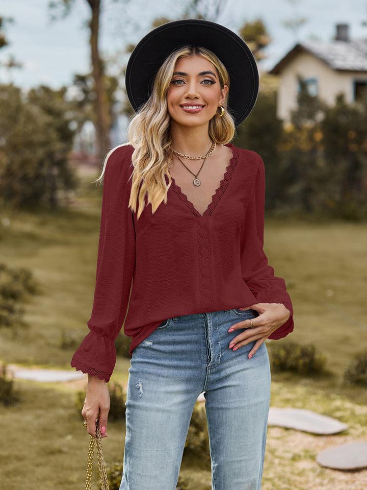 V-Neck Flounce Sleeve Blouse - Honeypot