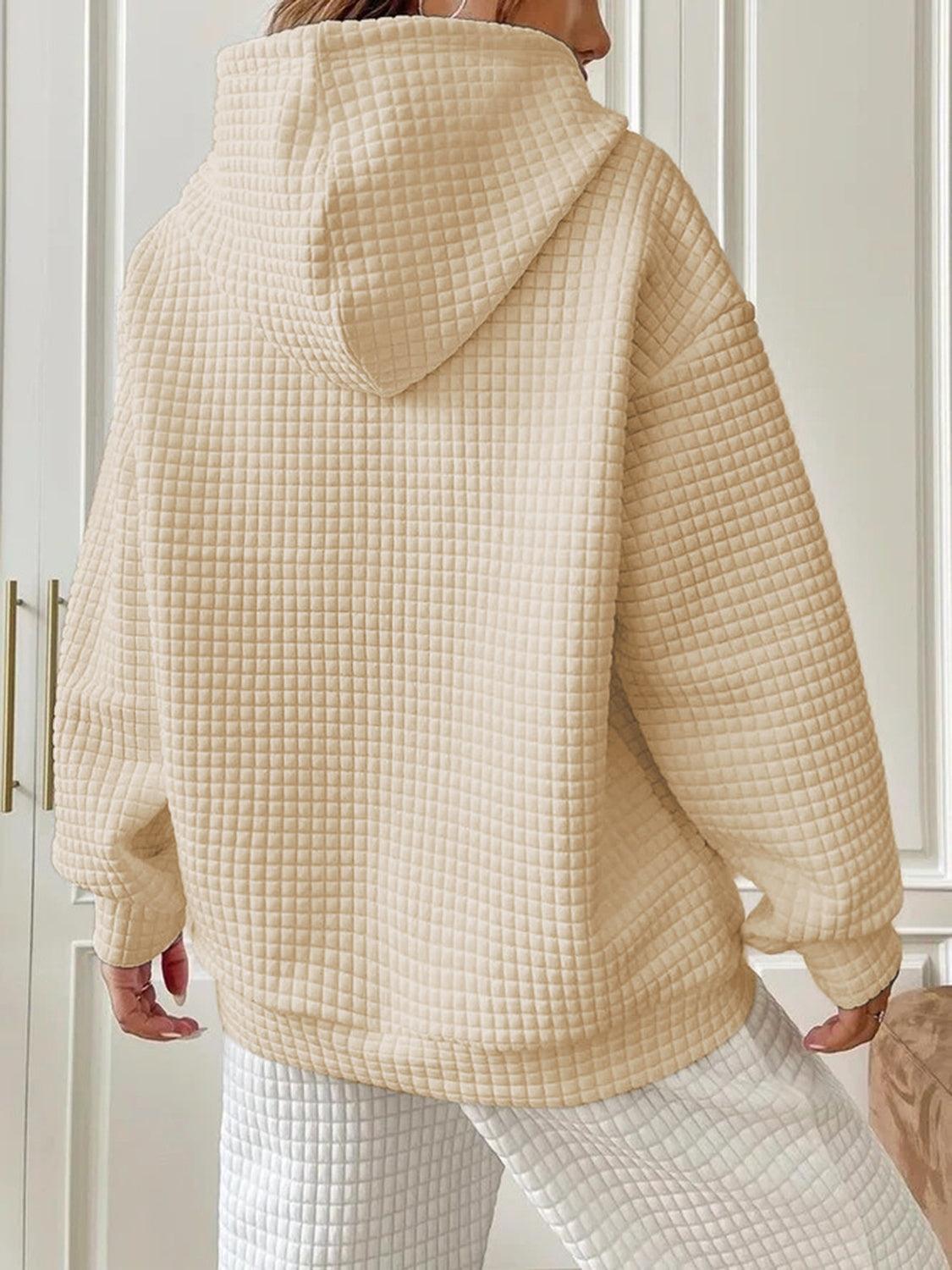 Textured Drawstring Drop Shoulder Hoodie - Honeypot