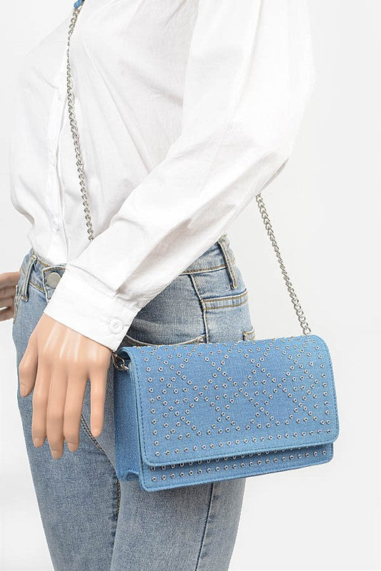 Studded Denim Crossbody Bag - Honeypot