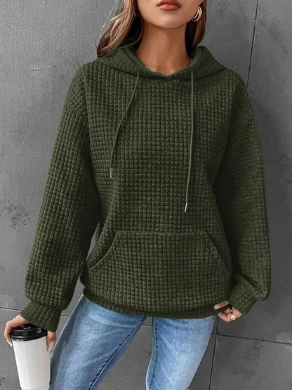 Textured Drawstring Drop Shoulder Hoodie - Honeypot