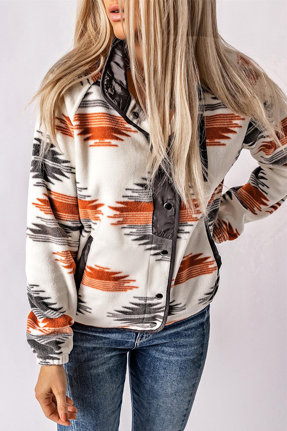 Gray Western Aztec Snap Buttoned Fleece Jacket - Honeypot