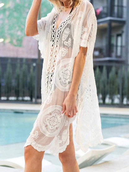 Lace V-Neck Half Sleeve Cover-Up - Honeypot