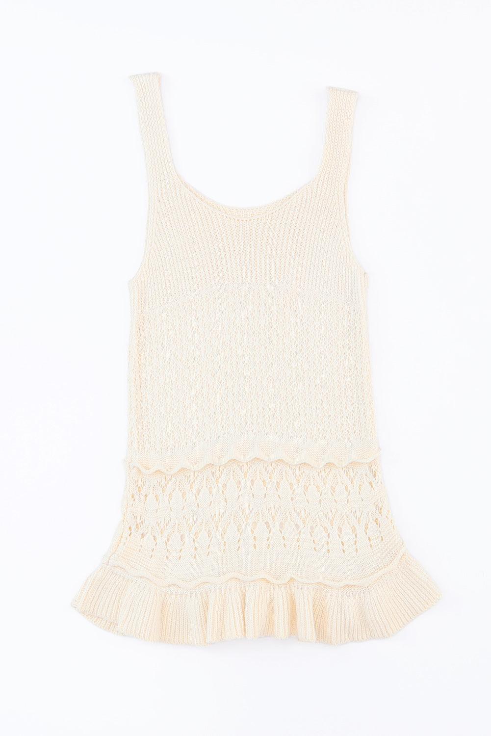 Full Size Ruffled Openwork Wide Strap Tank - Honeypot