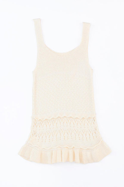 Full Size Ruffled Openwork Wide Strap Tank - Honeypot