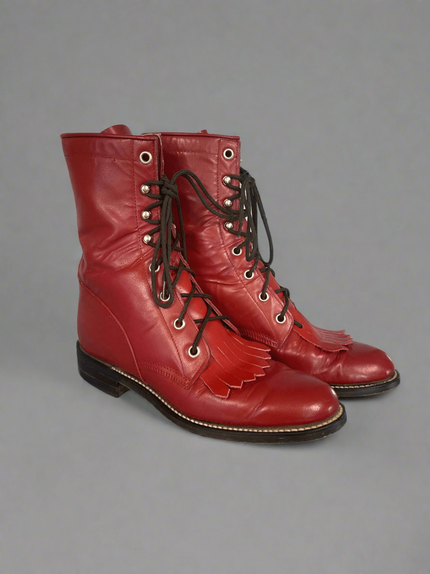 Red Diamond J Vintage Lace-Up Boots, 6.5 - Honeypot