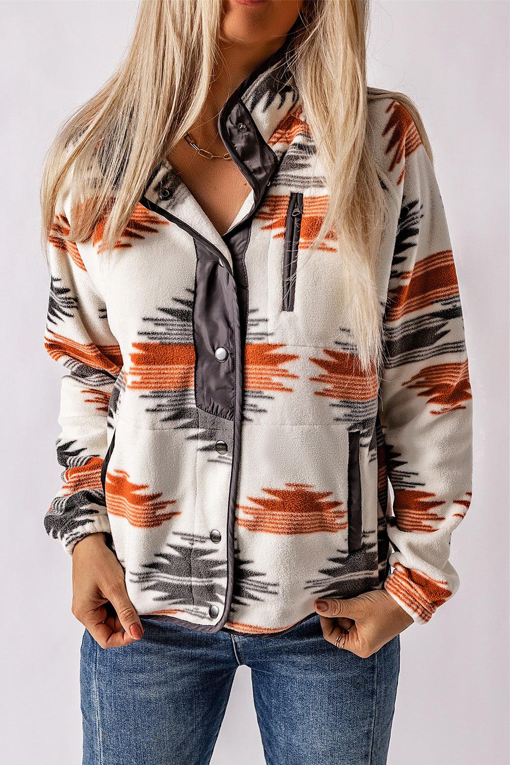 Gray Western Aztec Snap Buttoned Fleece Jacket - Honeypot