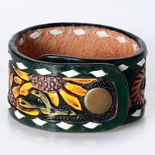 LC-ADBRF177 Hand tooled carved Genuine Leather Bracelet women