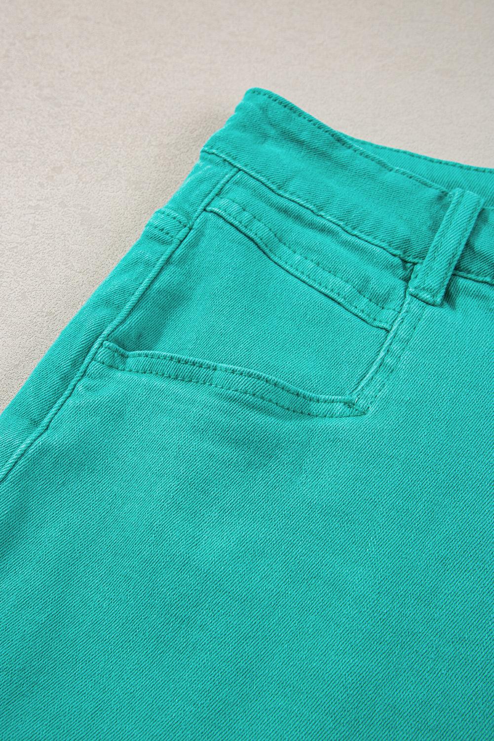 Turquoise Frayed Edge Mid Rise Denim Shorts - Honeypot