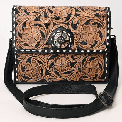 ADBG1494 Mini Black Tooled Leather Crossbody - Western Handmade Bag by American Darling