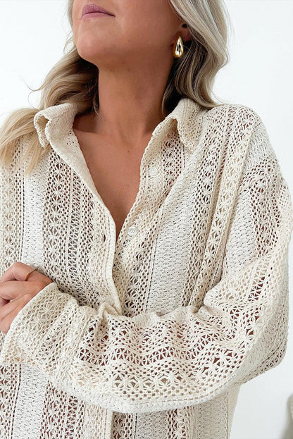 Crochet Collared Oversized Shirt - Honeypot