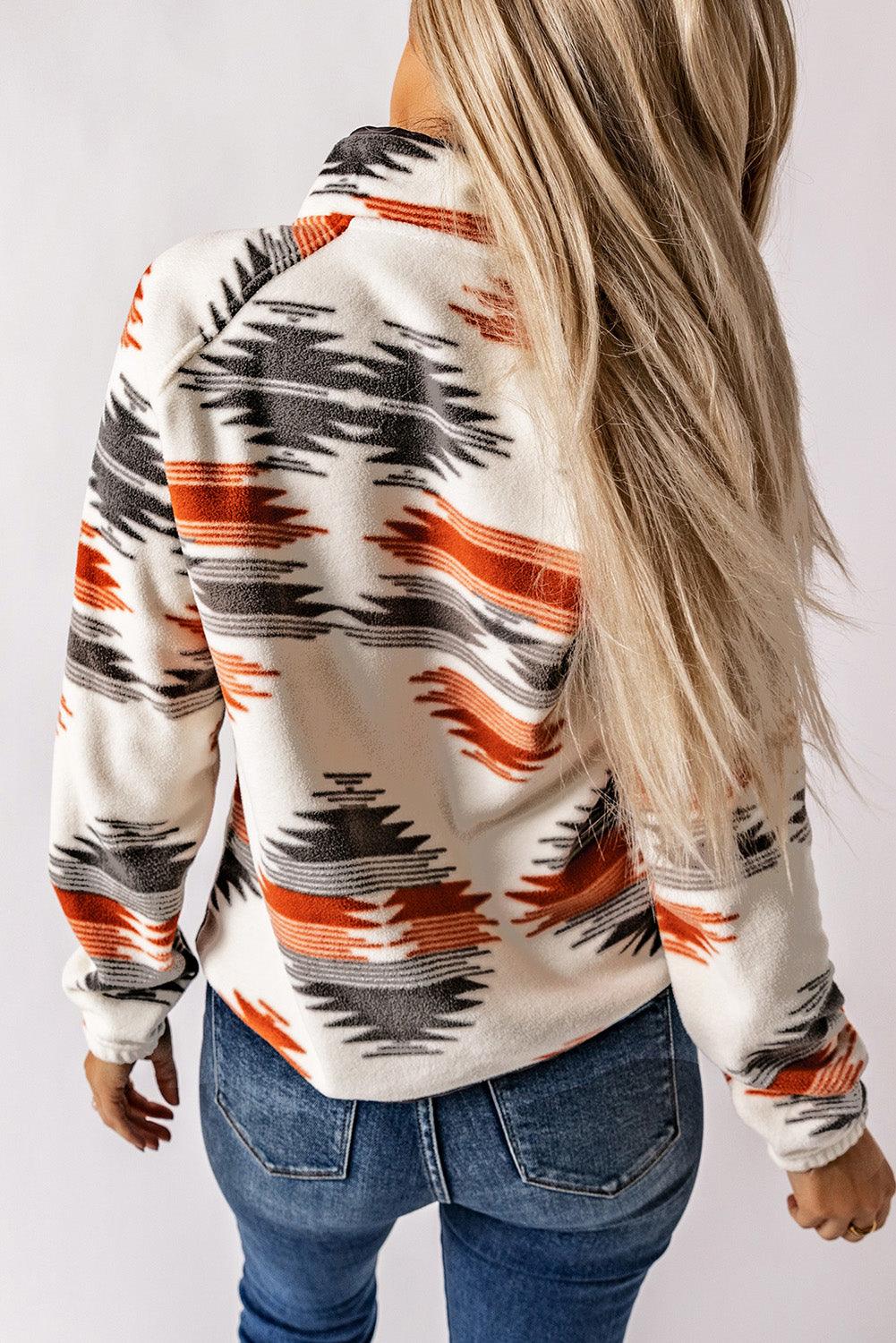 Gray Western Aztec Snap Buttoned Fleece Jacket - Honeypot