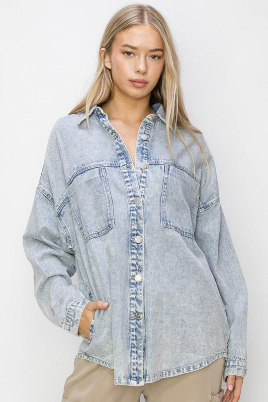 Button Up Long Sleeve Shacket - Honeypot