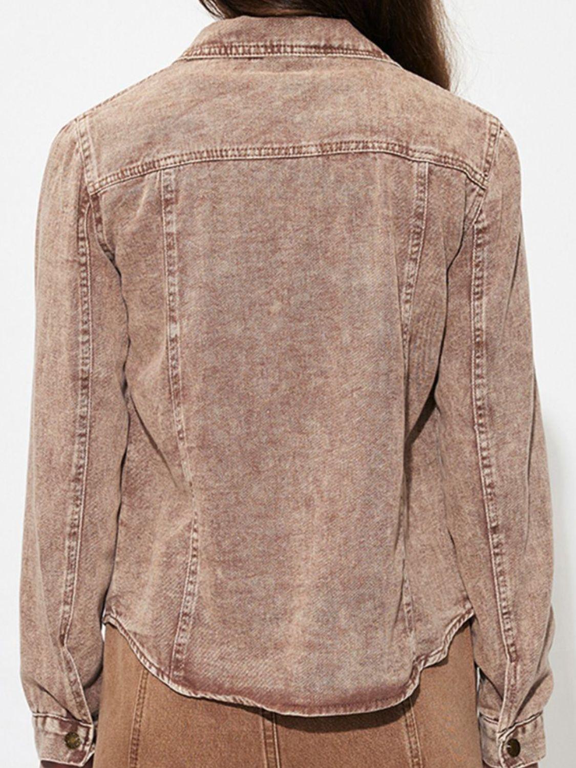 Button Up Long Sleeve Denim Jacket - Honeypot