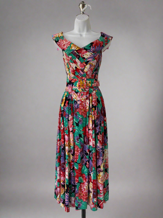 80's Belted Floral Dress // D. Frank, 8/10