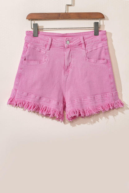 Turquoise Frayed Edge Mid Rise Denim Shorts - Honeypot