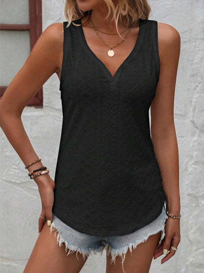 Eyelet V-Neck Wide Strap Tank - Honeypot