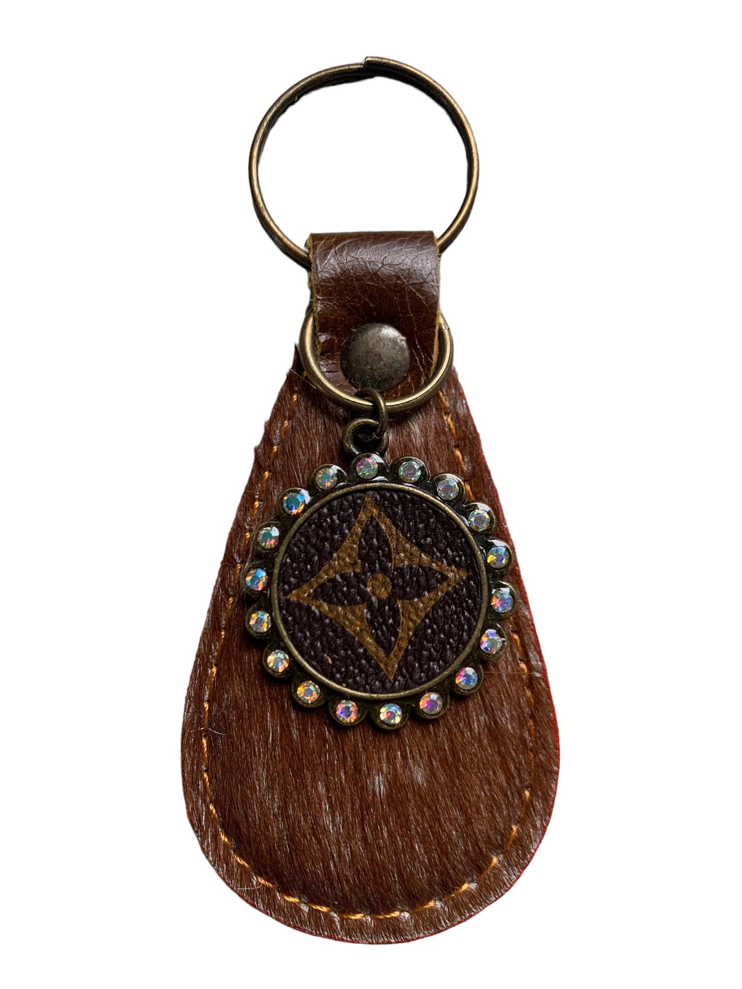 Longhorn Cowhide Upcycled LV Keychain - Honeypot