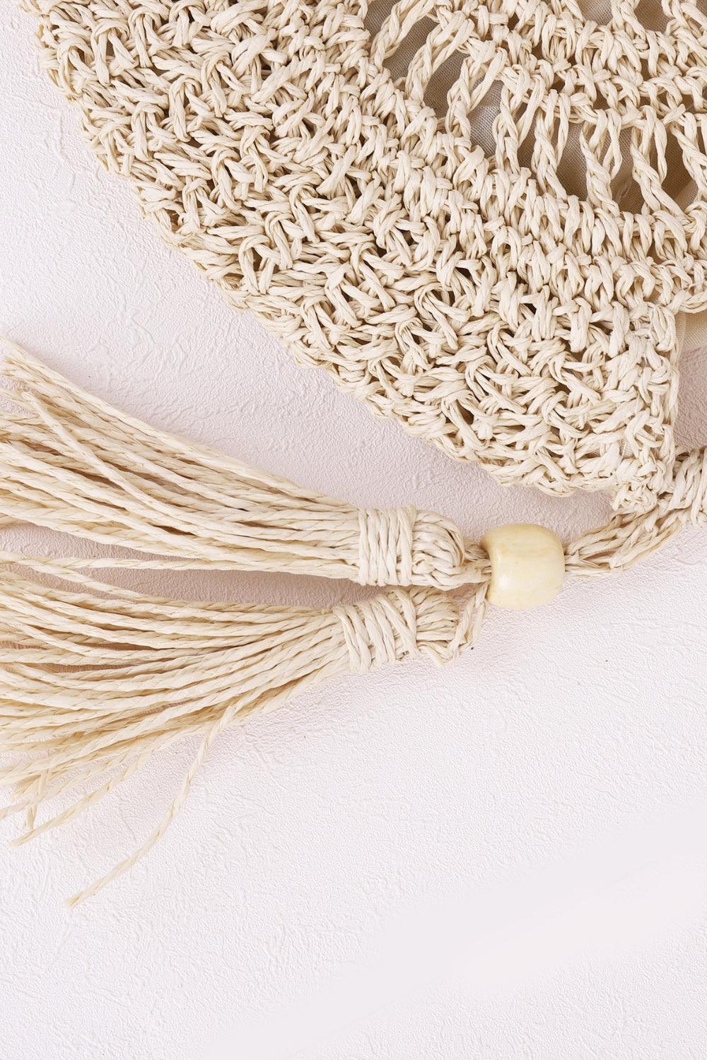 Tassel Straw Braided Strap Shoulder Bag - Honeypot