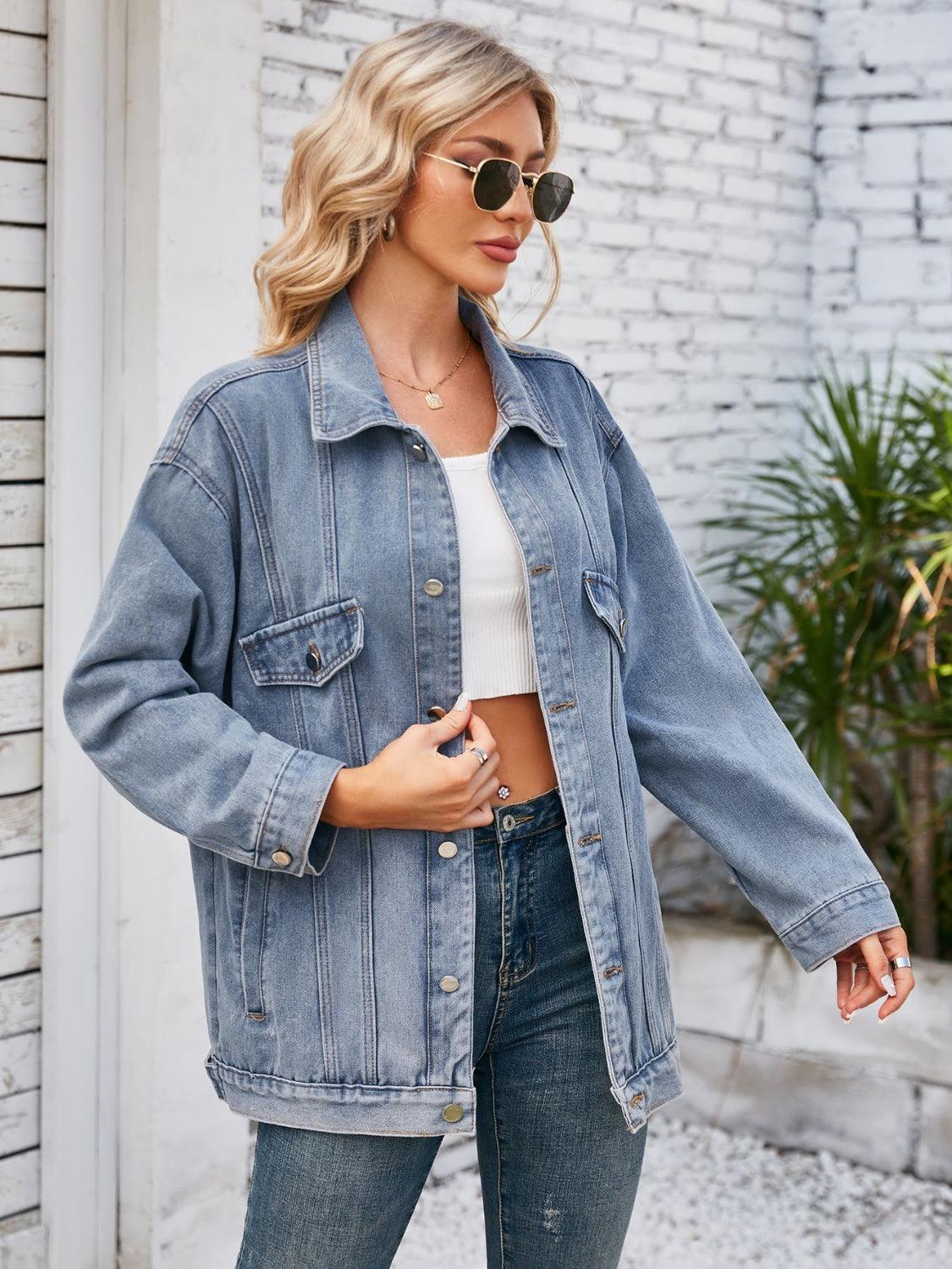 Button Up Long Sleeve Denim Jacket - Honeypot