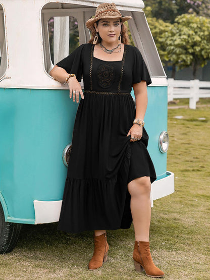 Plus Size Square Neck Short Sleeve Ruffle Hem Dress - Honeypot