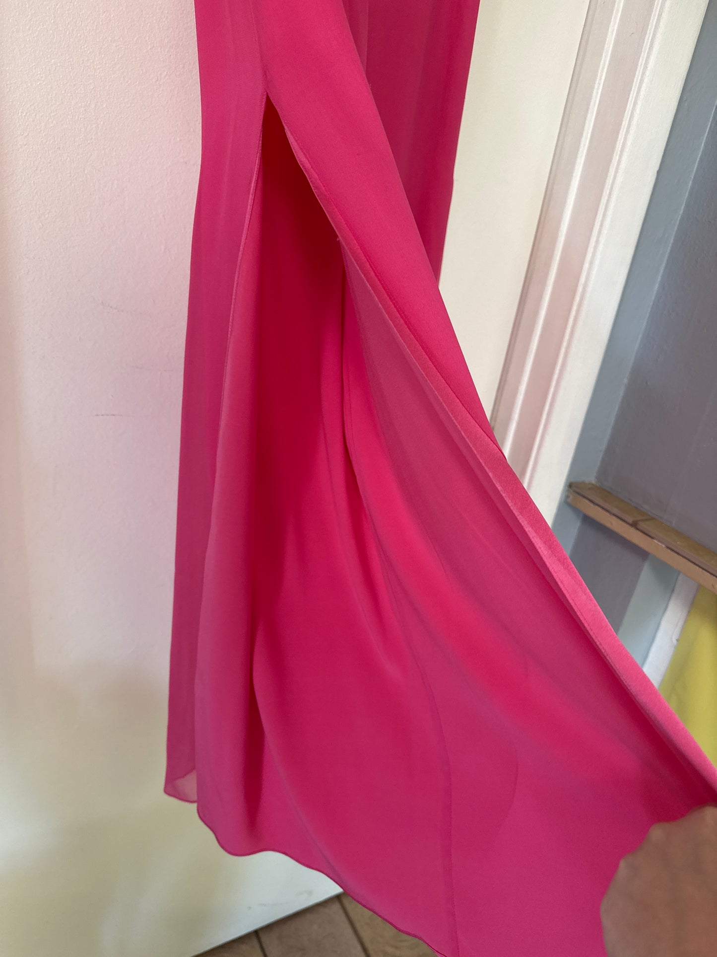 Hot Pink Silk Chiffon Palazzo Pants // St. John, 2