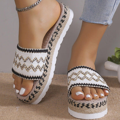 Geometric Weave Platform Sandals - Honeypot