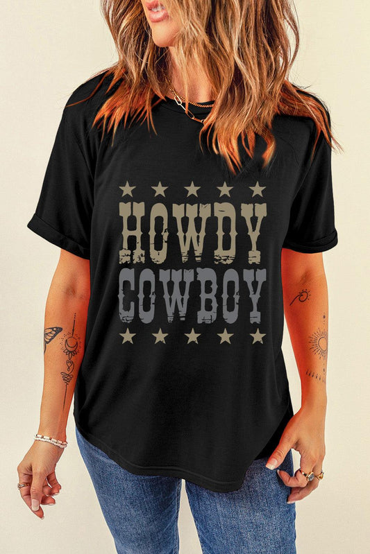 Letter Graphic Round Neck Short Sleeve T-Shirt // Honeypot: New + Vintage High Quality Western Wear