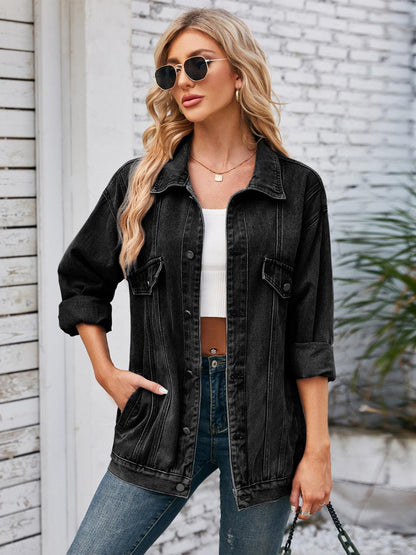 Button Up Long Sleeve Denim Jacket - Honeypot