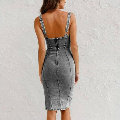 Distressed Wide Strap Bodycon Midi Dress - Honeypot