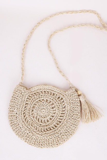 Tassel Straw Braided Strap Shoulder Bag - Honeypot