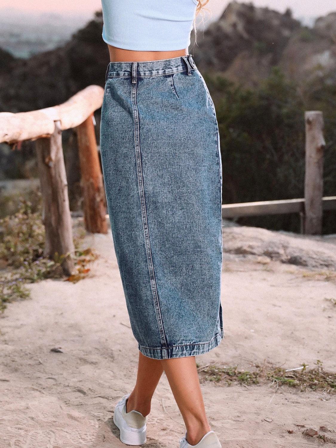 Button Down Denim Skirt - Honeypot