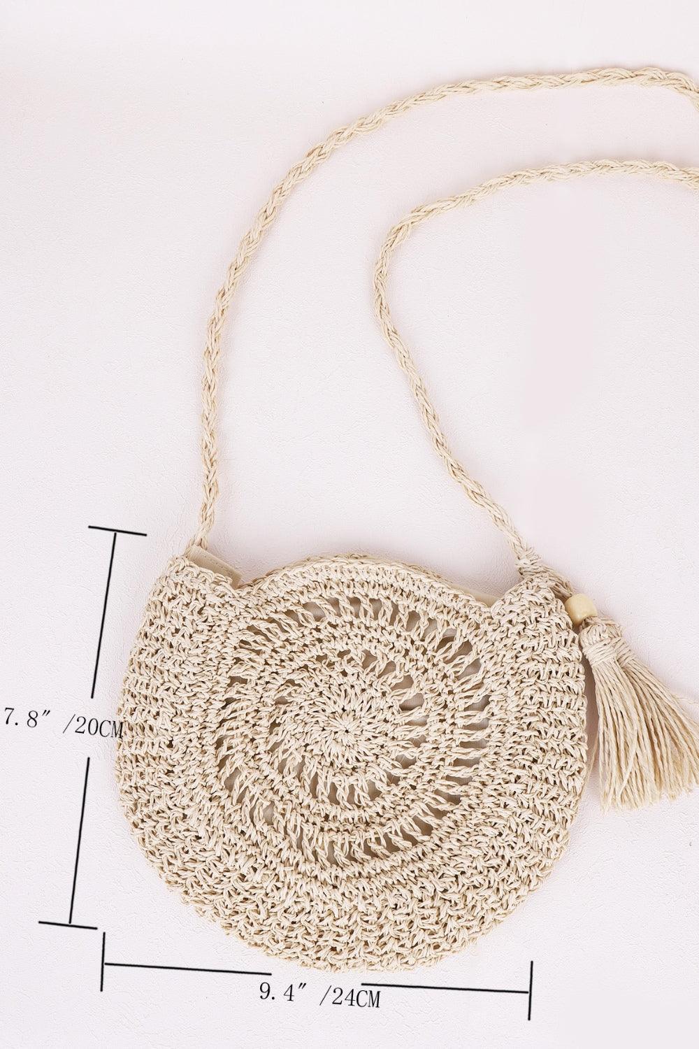 Tassel Straw Braided Strap Shoulder Bag - Honeypot