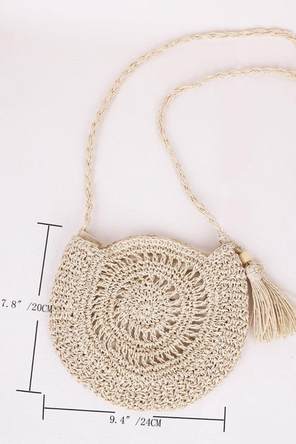 Tassel Straw Braided Strap Shoulder Bag - Honeypot