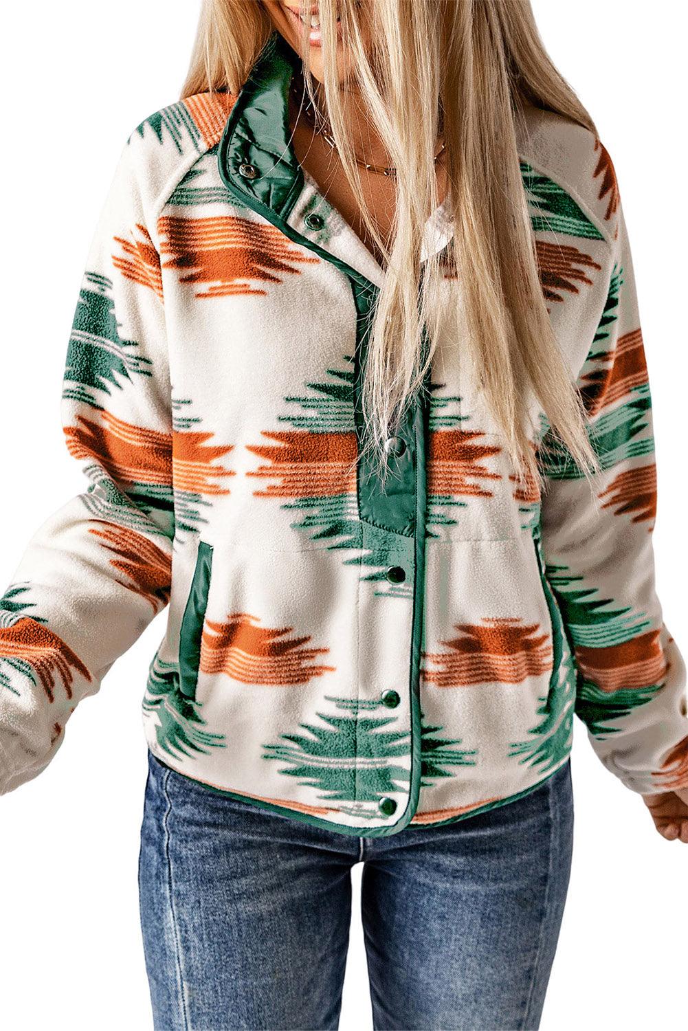 Gray Western Aztec Snap Buttoned Fleece Jacket - Honeypot