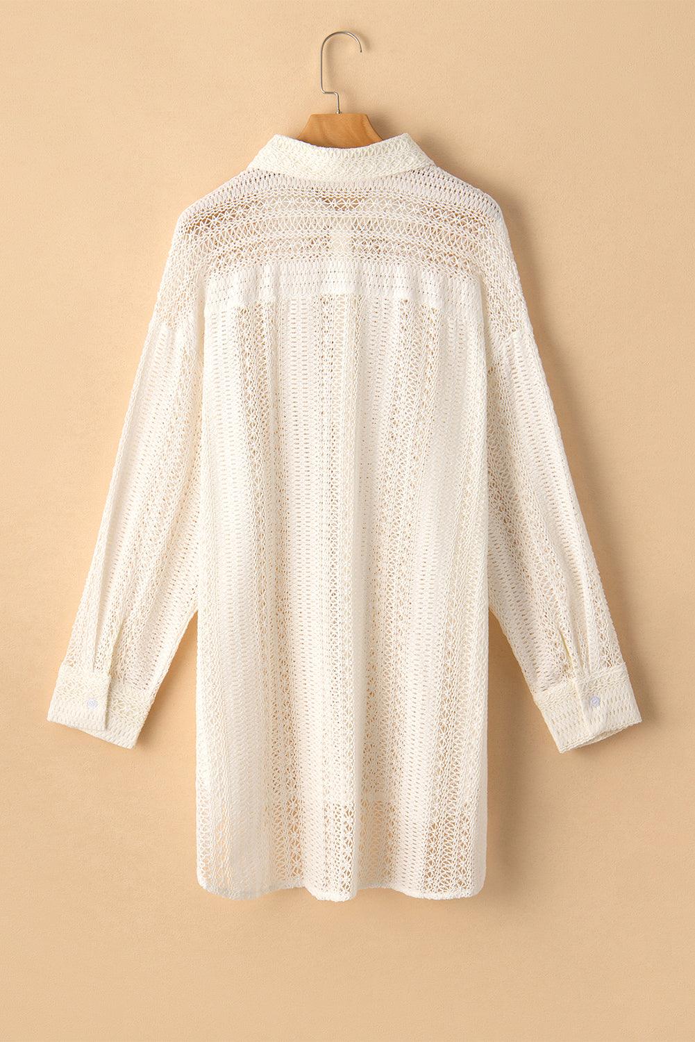 Crochet Collared Oversized Shirt - Honeypot