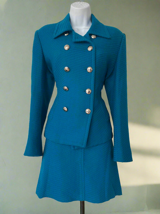 Blue Tweed Skirt Suit Set // Vertigo Paris