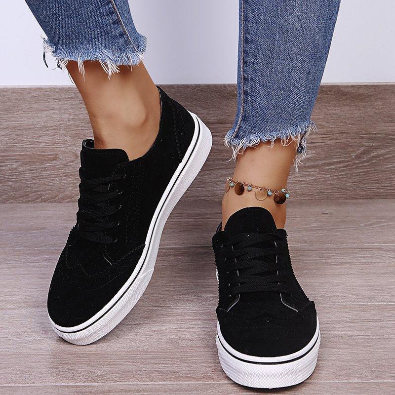 Suede Lace-Up Flat Sneakers - Honeypot