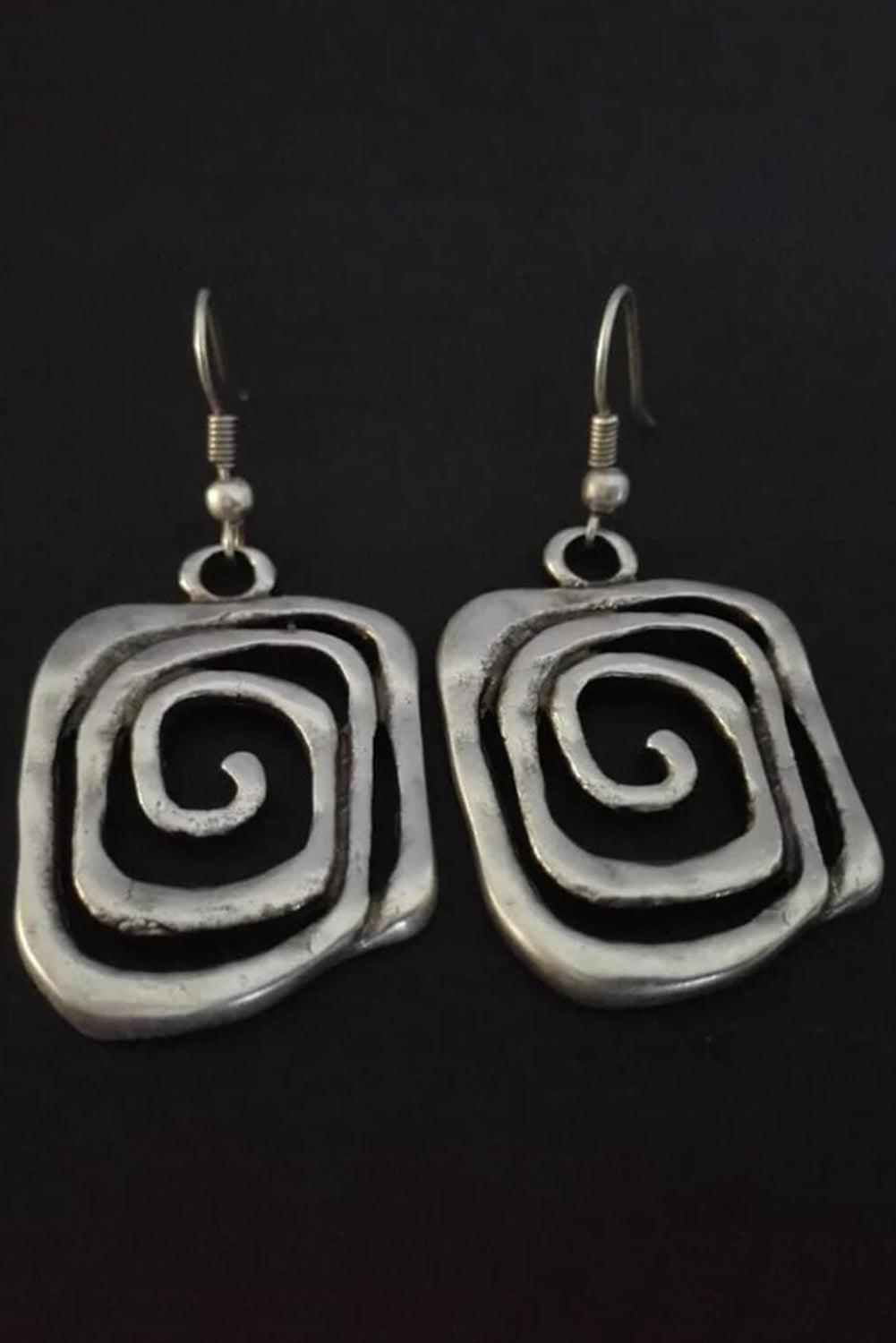 Silvery Square Swirl Hook Earrings - Honeypot